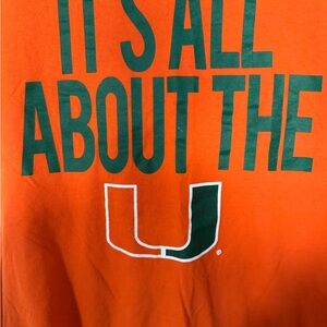 NCAA University of Miami “U” short sleeve tee shirt